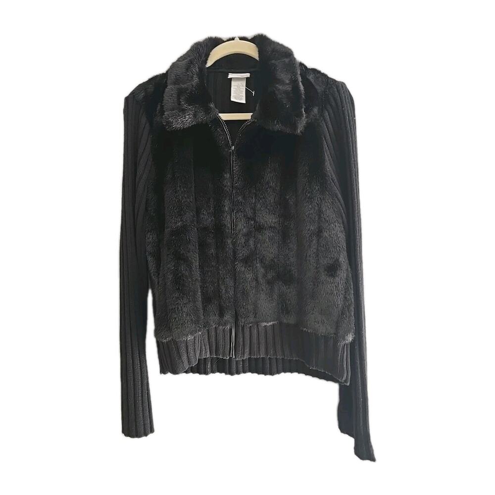 Vtg Y2k Fashion Bug Jacket Faux Fur Preppy Grunge Whimsygoth Womans Size Large‎